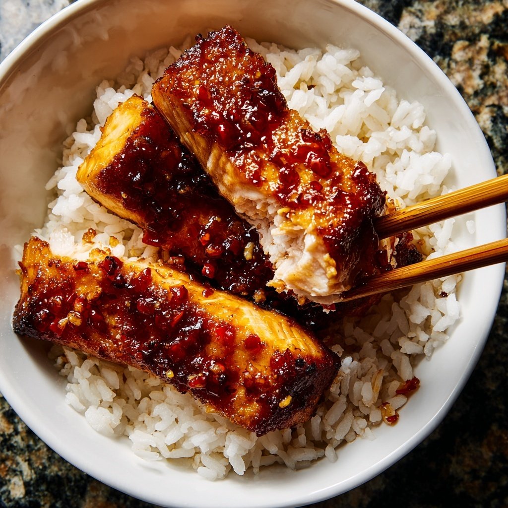 Baked Honey Garlic Salmon With Rice
