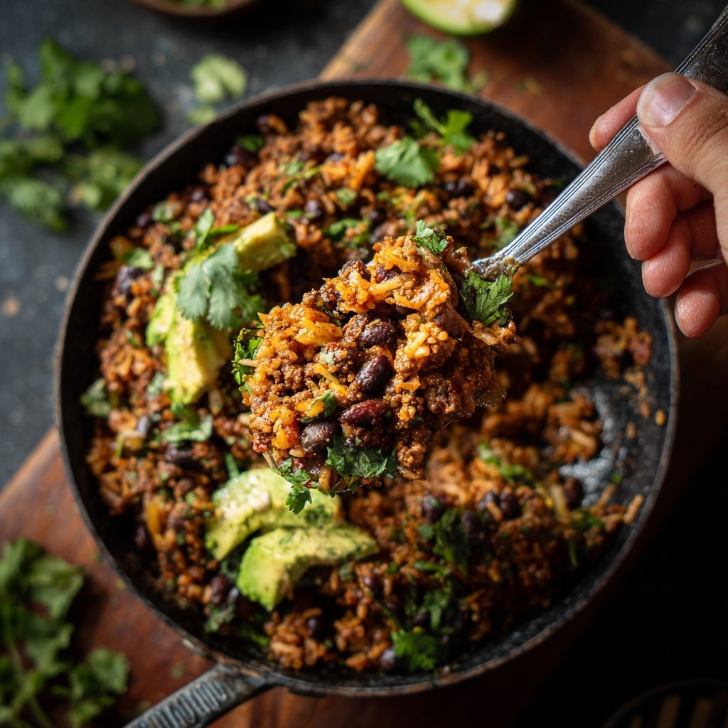 Ground Beef And Black Bean Rice Bowl